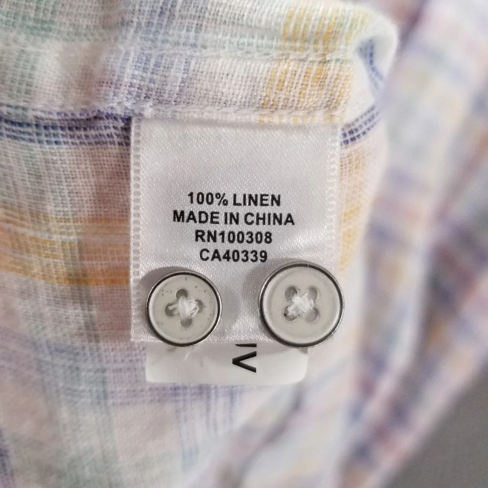 Peter Millar Shirt Mens Large White Colorful Plaid Crown Hammock Sport Linen